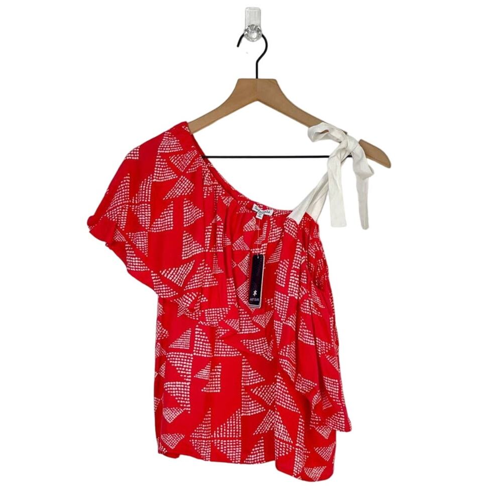 NEW Splendid One Shoulder Ruffle Overlay Pink Blouse Women's‎ Size XS Summer - Picture 3 of 10